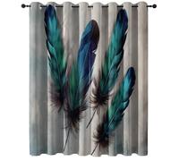 Rideau Occultant 85L X 200H Cm Lot de 2 Bleu Paon Vert Impression, Rideaux Salon Thermique Isolant Polyester Bohème Plumes Touffes De Plumes, Rideaux De Fenêtre pour Chambre Cuisine Décoration