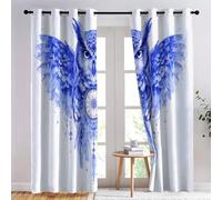 Rideau Occultant à Délicat Animaux Hibou Bleu Motif, Crème Rideaux Occultants Intérieurs Thermiques Anti-Froid à œillets pour Salon et Chambre 140 L X 245 H cm (2 Pièces)