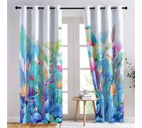 Rideau Occultant à Délicat Animaux Plantes Tropicales Motif, Vert Rideaux Occultants Intérieurs Thermiques Anti-Froid à œillets pour Salon et Chambre 75 L X 166 H cm (2 Pièces)