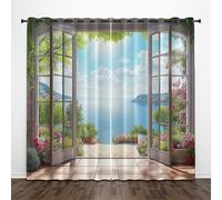 Rideau Occultant À L'Extérieur Fenêtre Nature, Lot de 2 Rideaux à Oeillets Montagnes Lacs,Bleu Thermique Isolant Anti Froid Chaleur, 140x225 cm Draperies Intérieurs Decoration