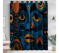 Rideau occultant à Motif de Art Abstrait Visages, Rideaux œillets Isolation Thermique Traitements fenêtre à œillets pour Salon Chambre 91.5L X 160H cm (2 Panneaux), Bleu Orange