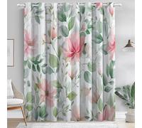 Rideau occultant à Motif de Fleurs Pastel À L'Aquarelle, Rideaux œillets Isolation Thermique Traitements fenêtre à œillets pour Salon Chambre 140L X 260H cm (2 Panneaux), Vert Rose