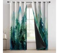 Rideau occultant à Motif de Jungle Aquarelle, Rideaux œillets Isolation Thermique Traitements fenêtre à œillets pour Salon Chambre 75L X 166H cm (2 Panneaux), Bleu