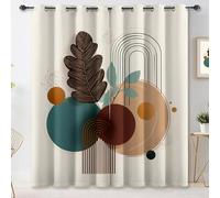 Rideau Occultant à Motif Géométrie Illustration Feuilles Minimalisme, Paire de Rideaux à Œillets, Solution Idéale pour Un Sommeil Réparateur et Bloquer la Lumière (Marron Beige, L140×H260 cm)