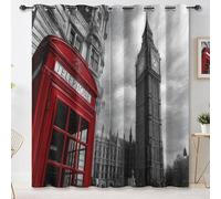 Rideau Occultant à Motif Rétro Architecture Urbaine cabines téléphoniques, Paire de Rideaux à Œillets, Solution Idéale pour Un Sommeil Réparateur et Bloquer la Lumière (Noir Rouge, L140×H245 cm)