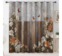 Rideau Occultant à Motif Style campagnard Planches de Bois Fleurs Papillons, Paire de Rideaux à Œillets, Solution Idéale pour Un Sommeil Réparateur et Bloquer la Lumière (Coloré, L117×H230 cm)