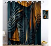 Rideau Occultant à Oeillets Art Lignes Feuilles De Palmier Orange Vert Rideaux Opaque Doux et Esthétiques Rideaux Salon Occultant Rideau Chambre Decoration 140L X 250H cm (2 Panneaux)