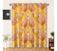 Rideau Occultant Abstrait Géométrique Animal Papillon De Nuit, Rideau Isolant Thermique pour Salon Chambre, Jaune Rideaux Motif Enfant Garçon Fille 117L X 137H cm Rideaux et Draperies Intérieur