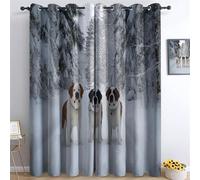Rideau Occultant Animaux Saint Bernard dans La Neige Coloré, Polyester Rideaux Opaques Isolant Thermique Anti Bruit, Rideau Occultants À Oeillets pour Salon Chambre 110L X 215H cm Lot de 2