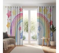 Rideau Occultant Aquarelle Courbes Colorées Étoiles,Lot de 2 Rideaux Imprimé pour Salon Chambre Fenetre Cuisine - Blanc Rideaux et Draperies Intérieurs à Oeillets 70L X 160H cm (2 Panneaux)