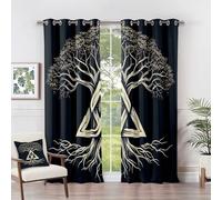 Rideau Occultant Arbre de Vie - Rideau Thermique Motif Viking Celtique Mythologie, Rideaux Chambre Salon Fenetre, Lot de 2 Rideaux et Draperies Intérieurs à Oeillets, 117x137 cm (LxH) I#-168