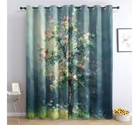 Rideau Occultant Arbre Fleuri - Rideaux Thermiques à Oeillets - Tenture Maison Chambre Salon Fenetre - Lot de 2 Rideaux et Draperies Intérieurs, 75x166 - K&L82