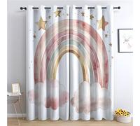 Rideau Occultant Arc en Ciel - Rideau Thermique Motif Enfant Crèche étoile Nuage, Rideaux Chambre Salon Fenetre, Lot de 2 Rideaux et Draperies Intérieurs à Oeillets, 140x200 cm (LxH) G&-162