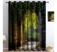 Rideau Occultant Arc Pierre Magique Jardin Lierre Tenture Opaque à Oeillets Rideau Thermique Isolant Draperies Intérieurs pour Maison Chambre Salon Fenetre, Vert 2 Pièces, L 75 x H 166 cm