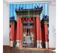 Rideau Occultant Architecture de Style Chinois Imprimé 3D Lot De 2 Rideaux Thermiques Isolants Architecture Traditionnelle Rideaux à Oeillets Opaque Salon Chambre Décoration Fenêtre 75x166 cm B/2090