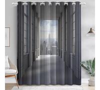 Rideau Occultant Architecture Espace Cité Thermiques Imprimé pour Salon Chambre Fenetre,et Draperies Intérieurs à Oeillets 91.5L X 214H cm (2 Panneaux) Salon DéCorer Gris Bleu Clair