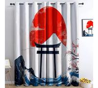 Rideau Occultant Architecture Japonaise Mont Fuji, Rideau Thermique Isolant Illustrations Dessinées À Main - Draperies Polyester Opaque à Oeillets pour Chambre Salon Décoration Lot de 2 117L x 229H cm