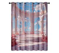 Rideau Occultant Arqué Architecture Thermique Isolant Anti Froid Romantique Roses Fleur Rideaux à Oeillets 2 Panneaux pour Décoration Chambre Salon, 140L X 225H cm