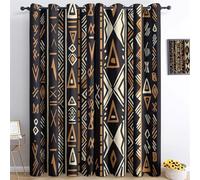 Rideau Occultant Art Tribal Africain Motifs géométriques 3D Imprimé Occultants Polyester Rideaux Couleur Orange Salon Design Moderne Rideaux De Cuisine De110L X 215H cm (2 Panneaux)