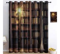 Rideau Occultant Atmosphère Magique Vieille bibliothèque Oeillets Isolation Thermique Rideau Brun Rideaux Imprimé pour Salon Chambre Fenetre Moderne Décoration110L X 215H cm (2 Panneaux)