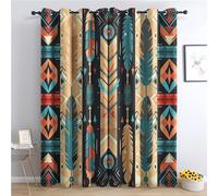 Rideau Occultant Aztèque - Rideau Thermique Motif Tribal du Sud-Ouest, Rideaux Chambre Salon Fenetre, Lot de 2 Rideaux et Draperies Intérieurs à Oeillets, 140x200 cm (LxH) T-&19