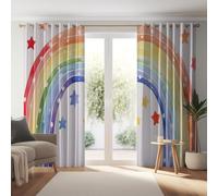 Rideau Occultant Blanc,Art Déco Courbes Colorées Étoiles Rideauxs Occultants Imprimés - Rideaux Chambre Salon Fenetre Lot de 2 Rideaux et Draperies Intérieurs à Oeillets 100L X 245H cm (2 Panneaux)