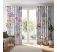 Rideau Occultant Blanc,Décoration Artistique Mignonne Étoiles Cœurs Rideauxs Occultants Imprimés - Rideaux Chambre Salon Fenetre Lot et Draperies Intérieurs à Oeillets 70L X 180H cm (2 Panneaux)