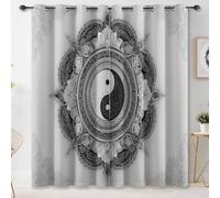 Rideau Occultant Blanc grisâtre, Style Traditionnel Symboles Motifs Motif Rideaux Thermiques à Oeillets, Rideaux Imprimé pour Salon Chambre Fenetre Moderne Décoration, L110×H215 cm, Lot de 2
