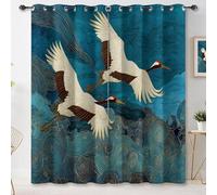 Rideau Occultant Bleu Oiseaux Motifs De Nuages - Rideau Thermique Motif Traditionnel Oriental, Rideaux Chambre Salon Fenetre, Lot de 2 Rideaux et Draperies Intérieurs à Oeillets, 140L x 250H cm