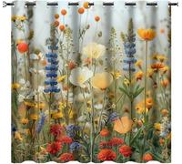 Rideau Occultant Bohême Lot de 2 Rideaux 3D Fleurs Rideaux Occultants Thermique Isolant Anti Froid pour Chambre à Coucher et Salon Draperies Intérieurs oeillet 2 x L140cm x H175cm X1096