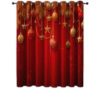 Rideau Occultant Boules de Noël dorées de Luxe à Suspendre Simple Moderne Thermique Isolant Anti Froid Polyester 110L X 215H cm (2 Panneaux) Chambre Cuisine Décoration Or Rouge