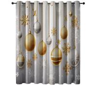 Rideau Occultant Boules de Noël dorées de Luxe légères et Flocons Simple Moderne Thermique Isolant Anti Froid Polyester 91.5L X 214H cm (2 Panneaux) Chambre Cuisine Décoration Or Blanc