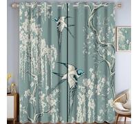 Rideau Occultant Branche Fleur D'Hirondelle à Oeillets 140x260cm, Rideaux Isolant Thermique Fleurs d'oiseaux Draperies intérieurs, Décoration de Fenêtre pour Salon, Chambre, Couleur Œuf De Canard