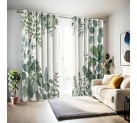 Rideau Occultant Branches Feuilles D'Eucalyptus à Oeillets, 132x160cm Rideau Thermique Isolant avec Doublure Noire, Frais Nordique Rideaux Fenêtre Opaques pour Dressing Salon Chambre, Jaune-Vert