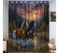 Rideau Occultant Brun à Oeillets 117 X 137 cm Lot de 2, Rideaux Opaque Paysages naturels Forêt de la rivière Ma'Er, Rideau Occultant Thermiques Anti Chaleur Intérieurs