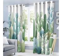 Rideau Occultant Cactus Plantes Succulentes - Lot De 2 Rideaux Plantes Fraîches À L'Aquarelle Pour Salon Chambre Fenetre Cuisine, Rideaux Isolants Thermiques, Anti-Chaleur & Anti-Froid, 140 X 200 cm