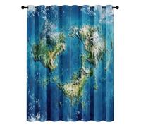 Rideau Occultant Carte du Monde 3D, Rideaux Géographie Carte Océan Continents Thermique Isolant Anti Froid Intérieurs Lot de 2 Panneaux pour Salon Chambre à Oeillets, 140L X 220H cm
