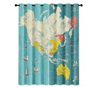Rideau Occultant Carte du Monde Thermique Isolant Anti Froid Géographie Carte Nautique Rideaux à Oeillets 2 Panneaux pour Décoration Chambre Salon, 140L X 225H cm