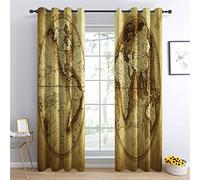 Rideau Occultant Carte du Monde Vintage - Lot de 2 Rideaux Thermiques Isolants Anti Froid Imprimé pour Salon Chambre Fenetre, Rideaux et Draperies Intérieurs à Oeillets, 140x160 cm (LxH)