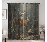 Rideau Occultant Cerf, Rideaux Motif Forêt, pour Salon et Chambre, Rideau Opaque à Oeillets, Faune Isolant Thermique Lot de 2 Rideaux et Draperies Intérieur 117x137cm LxH -Gris