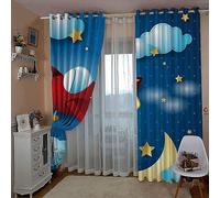 Rideau Occultant Chambre Enfant 210cm Long 220cm Largeur 3D Motif Thermiques Isolants Polyester pour Chambre A Coucher Salon Fenêtre Balcon Rideaux Occult