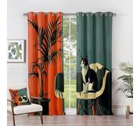 Rideau Occultant Chat - Rideau Thermique Motif Bloc de Couleur Vertes Orange Brûlé, Rideaux Chambre Salon Fenetre, Lot de 2 Rideaux et Draperies Intérieurs à Oeillets, 117x183 cm (LxH) N#-125