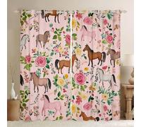 Rideau Occultant Cheval Lot de 2 Rideaux 3D Fleurs Rideaux Occultants Thermique Isolant Anti Froid pour Chambre à Coucher et Salon Draperies Intérieurs oeillet 2 x L110cm x H215cm X1204