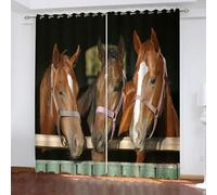 Rideau Occultant Chevaux Imprimé 3D Lot de 2 Rideaux Occultants Thermique Isolant Tenture Opaque à Oeillets écuries de Campagne Rideau Salon Chambre Fenêtres Décoration 2X 140x240 cm LxH A/5269