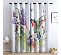 Rideau Occultant Colibri - Isolant Thermique pour Salon Chambre, Motif Fleurs, Opaque à Œillets, Lot de 2 Draperies Intérieur 140x240cm LxH