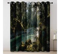Rideau Occultant Coloré, Paysage forestier Rivière Mousse Motif Rideaux Thermiques à Oeillets, Rideaux Imprimé pour Salon Chambre Fenetre Moderne Décoration, L117×H230 cm, Lot de 2