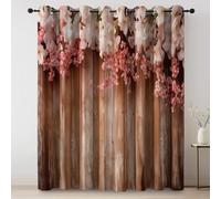 Rideau Occultant Coloré, Rideaux Thermiques à Oeillets, Élégant Romantique Floral Planches de Bois Rideaux Imprimé pour Salon Chambre Fenetre Moderne Décoration, L117×H230 cm, Lot de 2