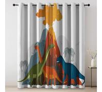 Rideau Occultant Coloré, Thermique Isolant Microfibre Rideau, Lot de 2 Rideaux Opaque à Oeillets L140×H245 cm, Rideaux De Fenêtre Dessin animé Volcan Dinosaure Dégradé pour Chambre Cuisine Décoration