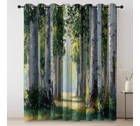 Rideau Occultant Coloré, Thermique Isolant Microfibre Rideau, Lot de 2 Rideaux Opaque à Oeillets L140×H280 cm, Rideaux De Fenêtre Nature Soleil Arbres Chaleureux pour Chambre Cuisine Décoration