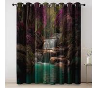 Rideau Occultant Coloré, Thermique Isolant Microfibre Rideau, Lot de 2 Rideaux Opaque à Oeillets L140×H260 cm, Rideaux De Fenêtre Nature Cascade lac Fleurs pour Chambre Cuisine Décoration
